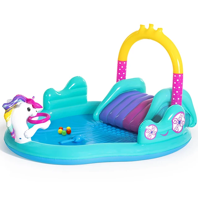 

BESTWAY 53097 New Style Magical Unicorn Carriage Inflatable Water Playing Pool With Slide For Kids Water Fun