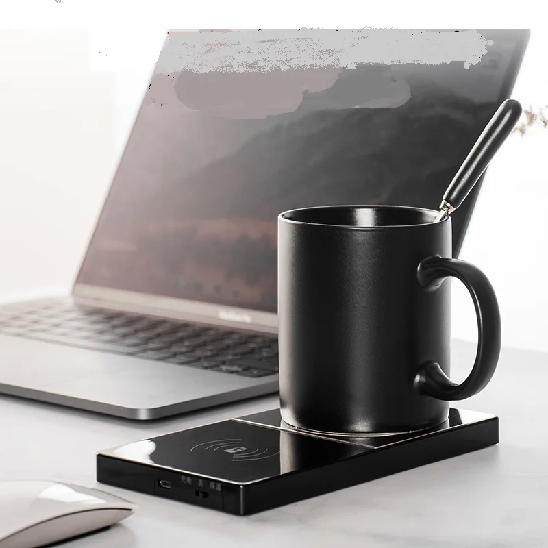 

usb 2 in 1 stainless steel mirror cup warmer wireless coffee mug warmer with wireless charger