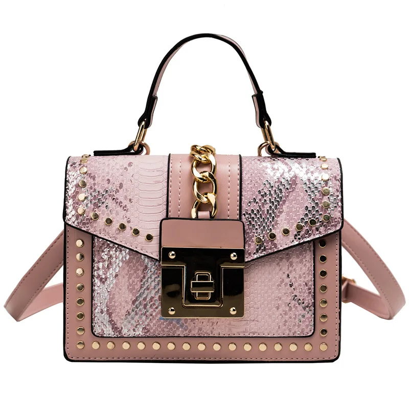 

Luxury Fashion Summer New Korean Sequined Shoulder Bag Snake Rivet Square Crossbody Bag for Women