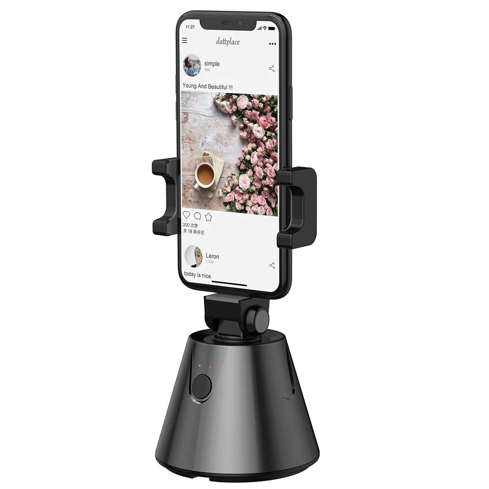 

New Arrivals 360 rotation smart shooting face make photo and video vlog live smart cell mobile phone holder stand, Black