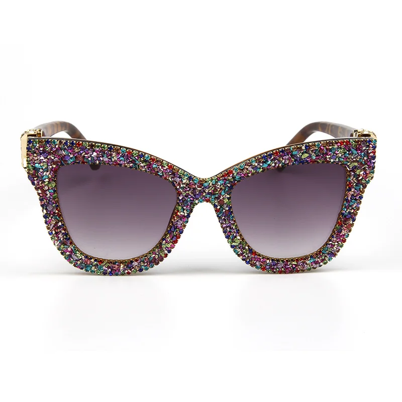 

Quality assurance oversized cat-eye frame PC lens UV400 2021 diamond sunglasses