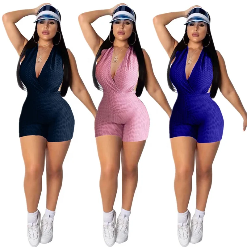 

Fashion Style Halter Neck Backless Rompers lWomen's Sleeveless Jumpsuit Solid Color Flexible Fitness Yoga Clothes, 3 colors