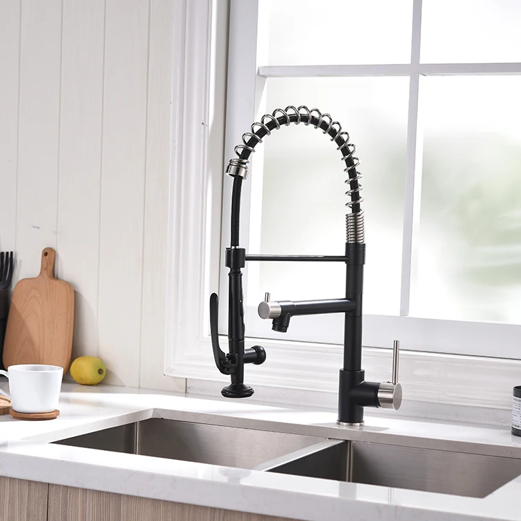 

China Contemporary Thermostatic Deck Mounted Single Hole Water Black Sink Faucet Kitchen With Sprayer