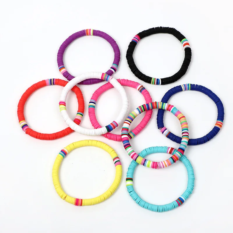 

New Polymer clay disc beads stretch heishi bracelet, As photo