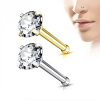 

2020 The Latest Design 316L Surgical Steel Prong Set Round CZ Nose Stud Ring Hot Wholesale