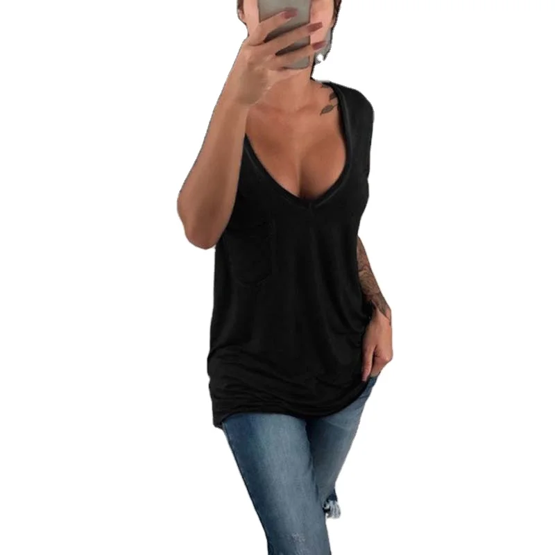 

V Neck T Shirts for Women Casual Sexy Pocket T-shirt