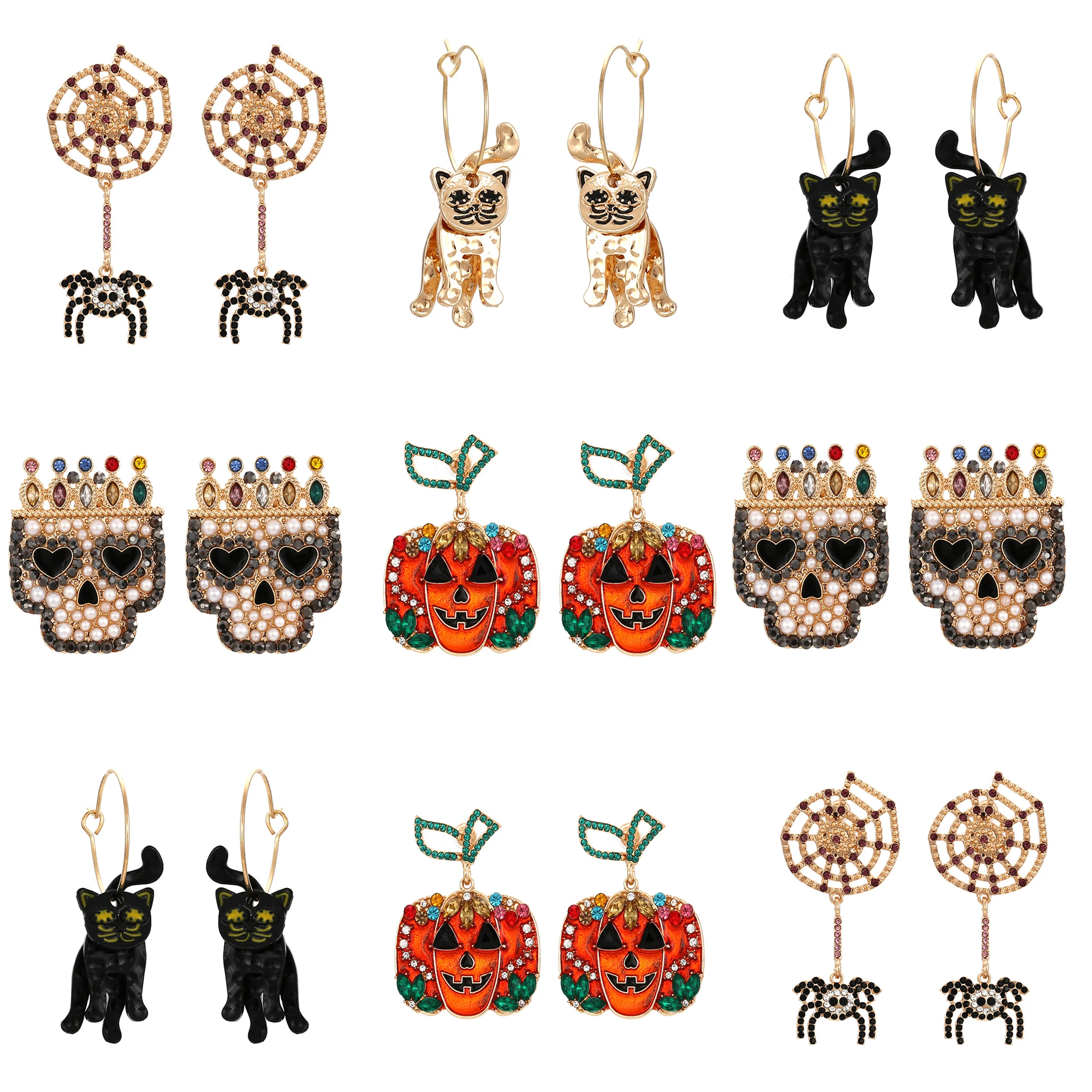 

Personality Halloween Stud Earrings Women Pumpkin Spider Crown Skull Cat Pendant Christmas Gift Boucle Oreille Femme Jewelry