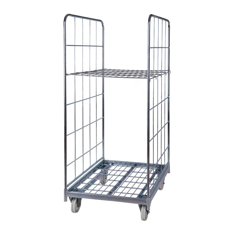 

VOIT Warehouse Industrial Logistics Transportation Zinc Metal Wire Mesh 2 Sides Roll Cage Trolley