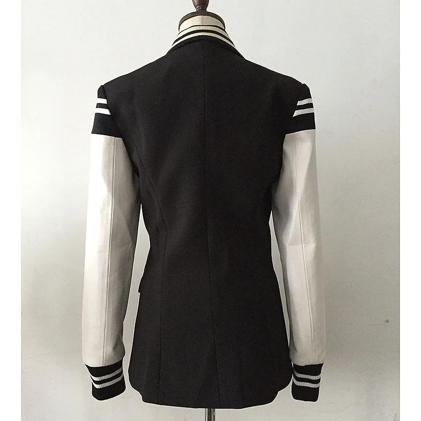 
Custom design screw cuff PU patchwork long sleeve blazer for women 