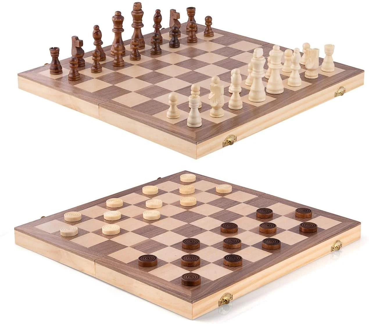 

Wooden Chess Set Handcrafted Chess Pieces 15 Inch Chess Board Foldable Interior Storage Space Travel Friendly Felt B
