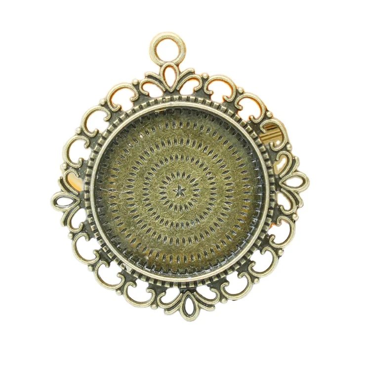 

Filigree Round Base Set With Antique Copper And Antique Silver Photo Pendant Tray Bezel Blank Cabochon, Antique silver tone/antique bronze