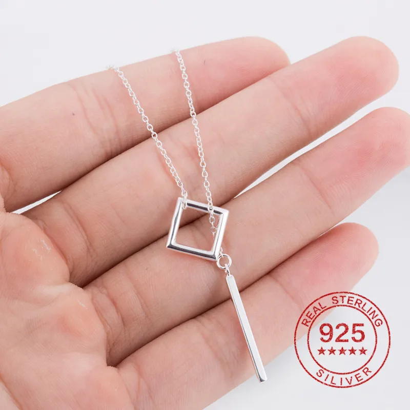 

925 Sterling Silver Jewelry Women Necklaces Circle With Bar Chain Necklace For Women Collares Chain Necklaces & Pendants, Gold / silver