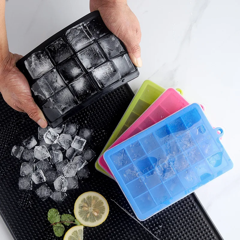 

24 or 15 Cubes 1 inch Square Silicone Ice Cube Mold Tray With Lid Easy-Release and Flexible, Purple, green, blue and red or customized
