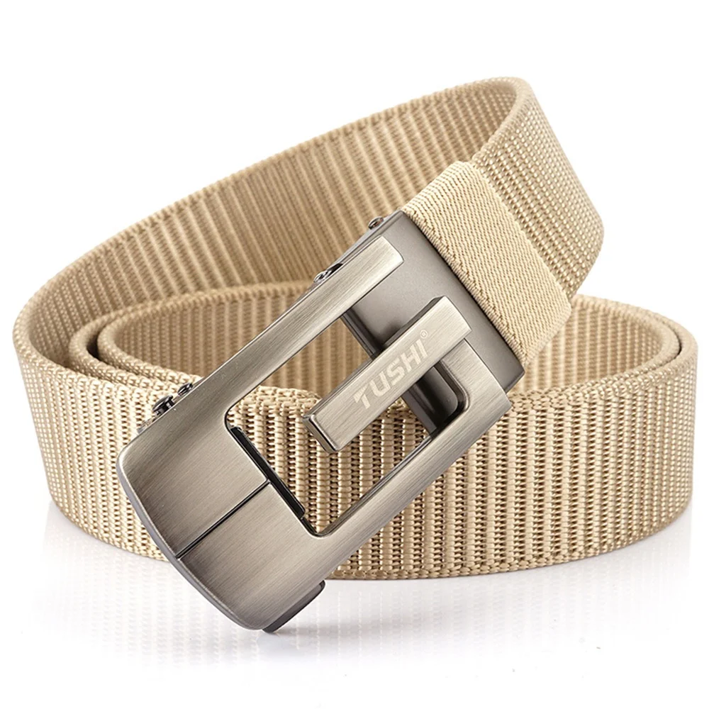 TUSHI Men's Business Casual Belts Custom Wholesale Black Nylon Adjustable Fabric Automatic Zinc Alloy Buckle Outdoor Use