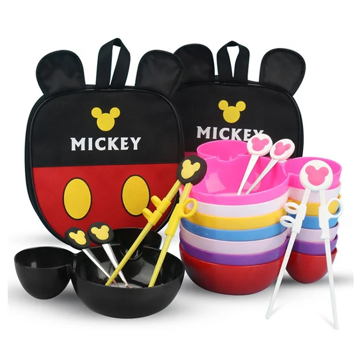 

Lovely MICKEY bagTravel Cutlery Set Camping tableware Children Cutlery Portable kindergarten fork and spoon travel set