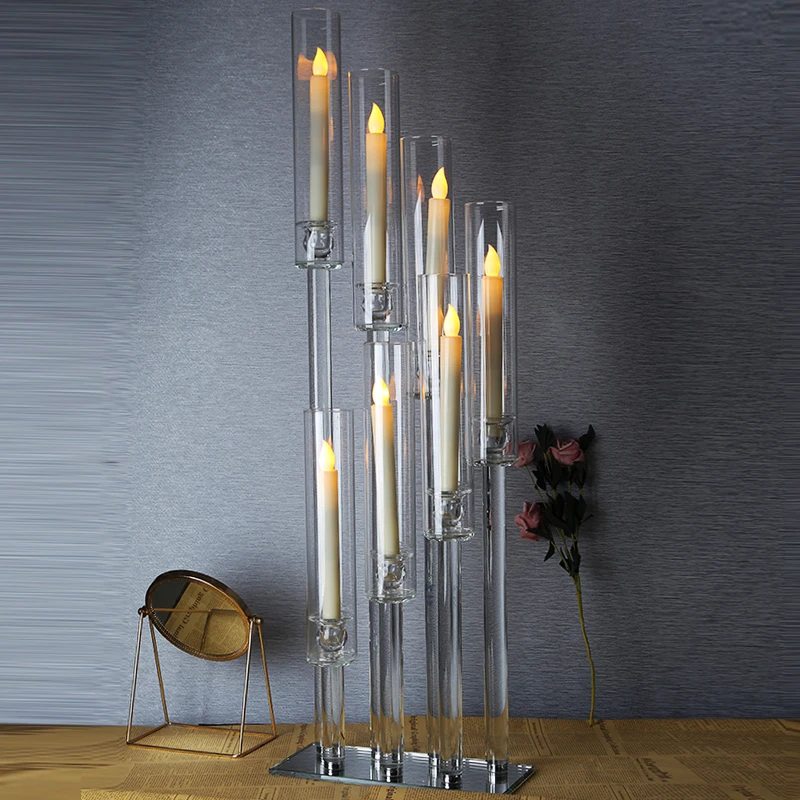 

Dexi tube 9 arm crystal candle holder wedding table decoration center 10 arm candle holder crystal