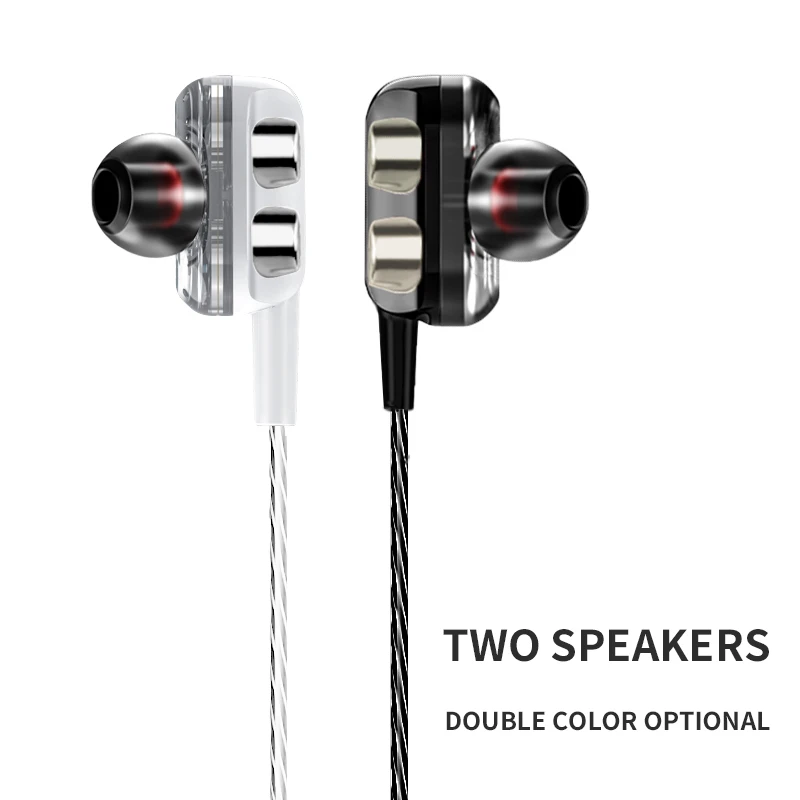 

Double Drive In Ear Earphone Bass Subwoofer Stereo Wired Earphones Microphone Sport Running Earbuds For Samsung, White/black