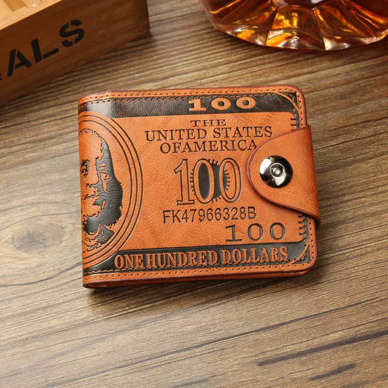 

Fashion short design pu leather US 100 dollar bill money wallet for men, 2 colors
