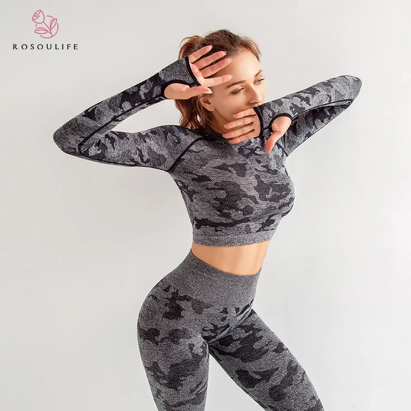 

TZ310 Free Shipping Camouflage Yoga Set Women Seamless Fitness Sportswear women gym leggings and Bra sets