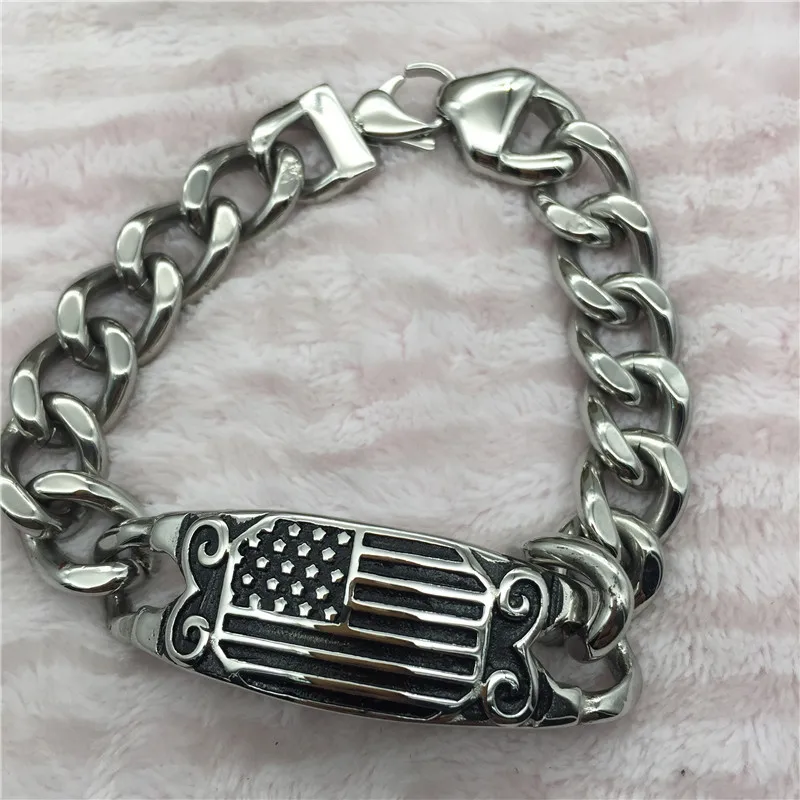 

National Flag Lobster Clasp Heavy Vintage Male Jewelry Cuban Chain ID Men 316 Stainless Steel Bracelets