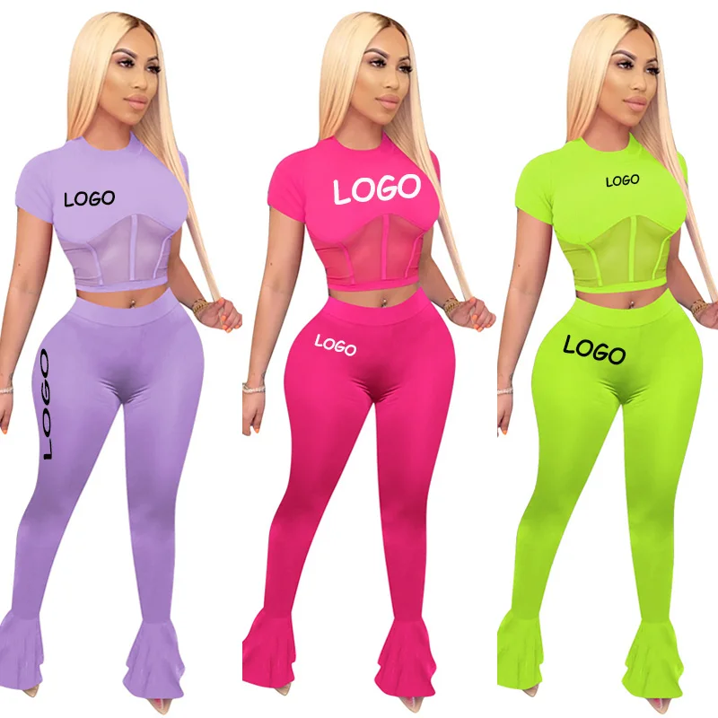 

Free Shipping Wholesale Sport Suit Women Fitness Clothing Wear Flared trousers Women Set, Customized color