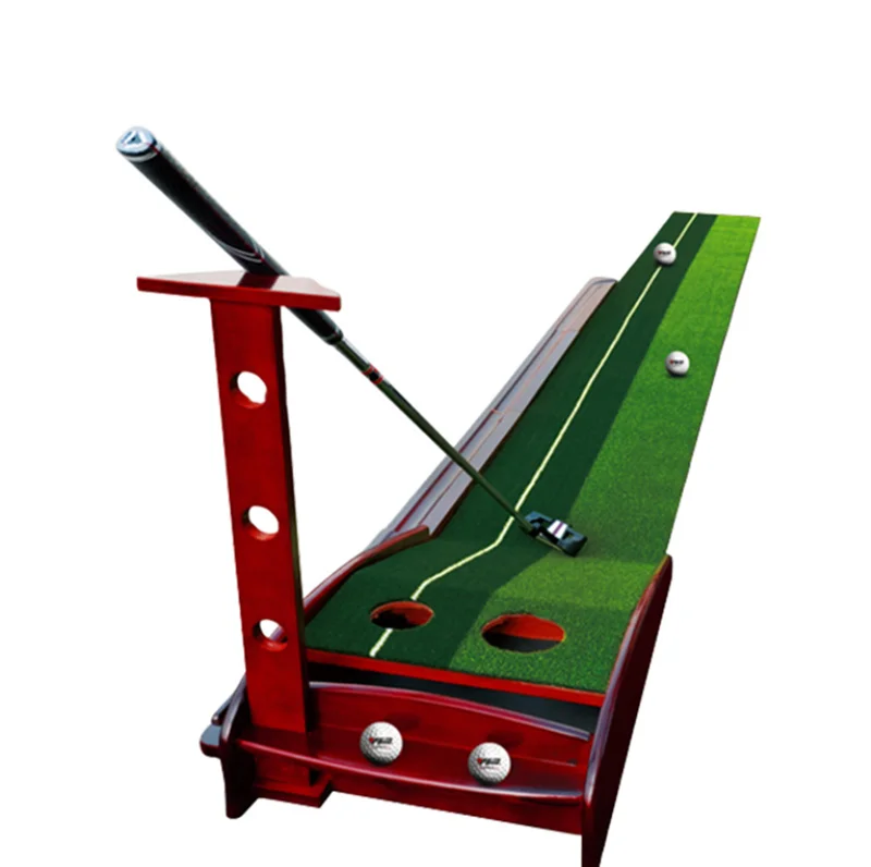 

Golf Mat Putting Green Indoor and Outdoor with Auto Ball Return Crystal Velvet Mat and Solid Wood Base Golf Putter Trainer