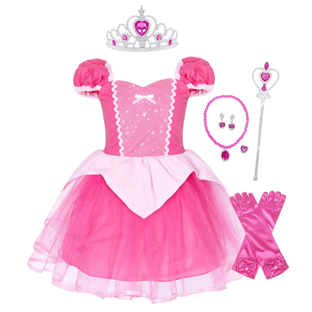 

Little Girls Aurora Princess 4 Layers Dress Party Fancy Dresses Costume up Birthday Cosplay Children Lace Short Sleeve Ruffle