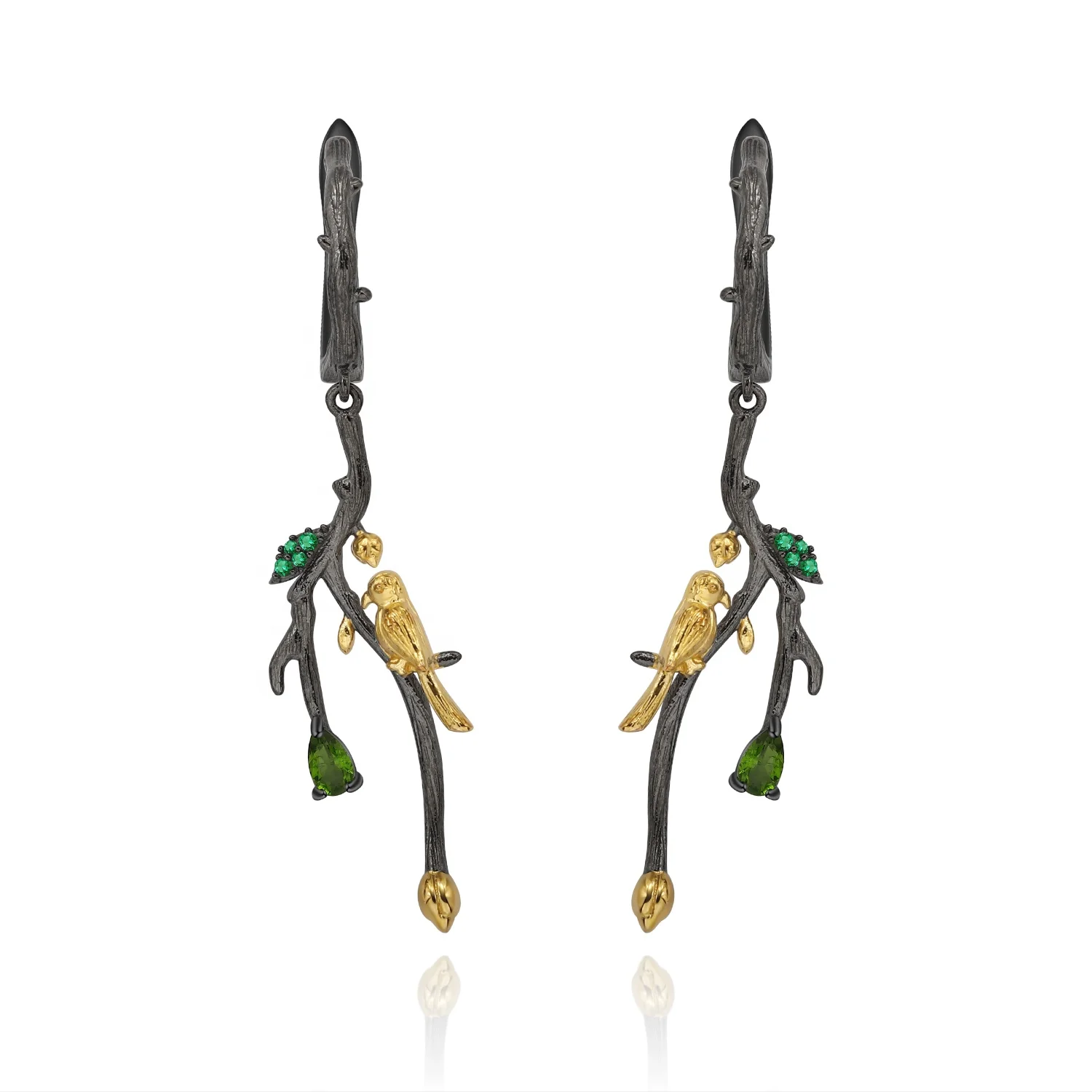 

Abiding Chrome Diopside Branches And Birds Earring Women 925 Sterling Silver Earring Jewelry