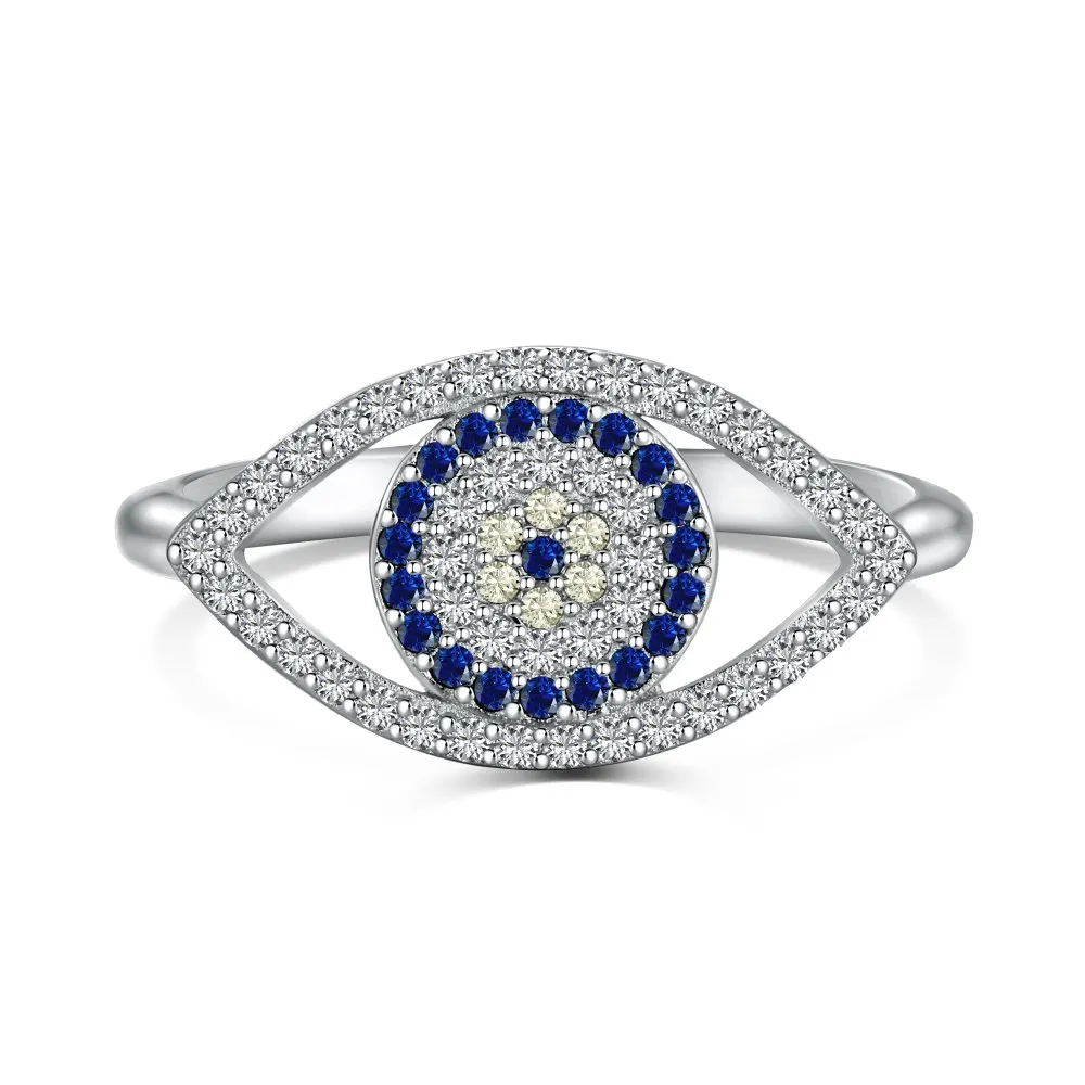 Dylam 2023 New Arrival Blue Devil'S Eye S925 Sterling Silver Ring Cubic Zirconia Fashion Jewelry Women'S Diamond Rings For Women