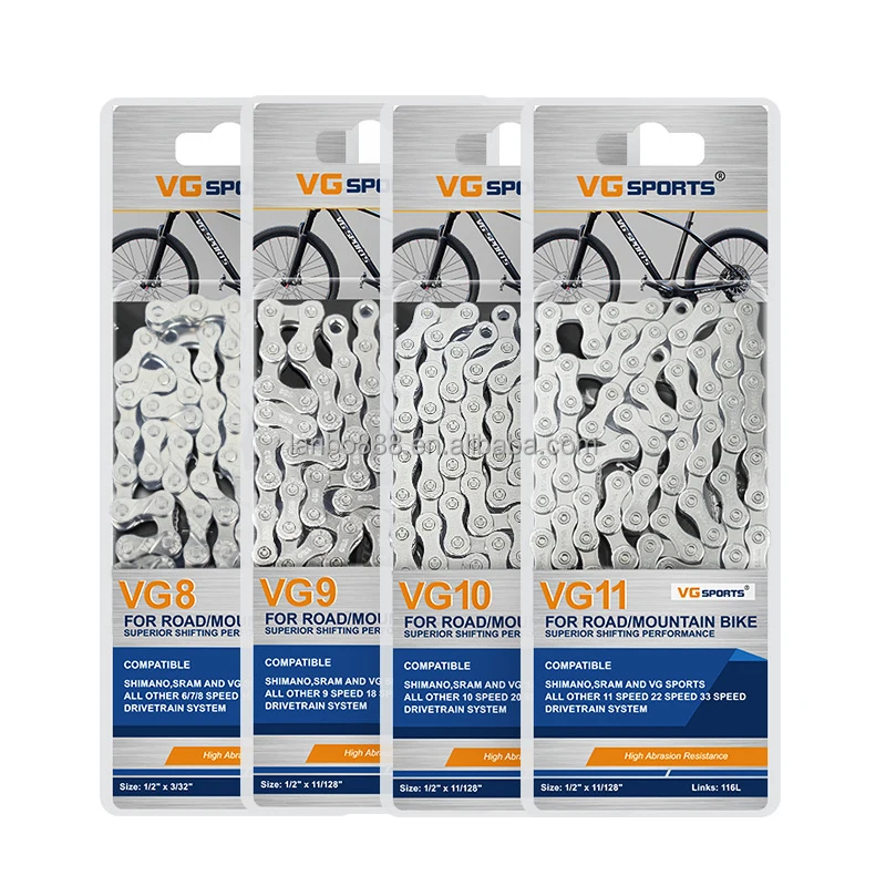 

VG SPORTS Bike Chain 8/9/10/11 Speed Ultralight Bicycle Chain MTB Road Bike Chains Bicycle Silver High-carbon Steel