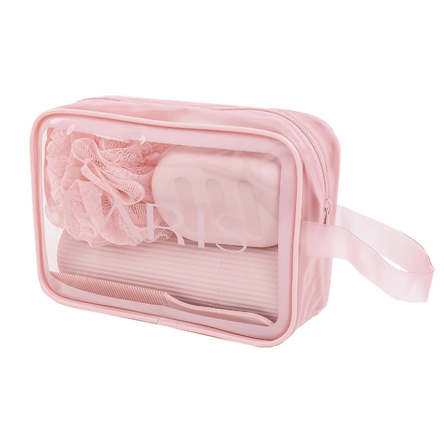 

Custom Cosmetics Makeup Bags Private Label High Quality Clear Transparent Elegant Pouch For Women Travel Bags, Purple, pink