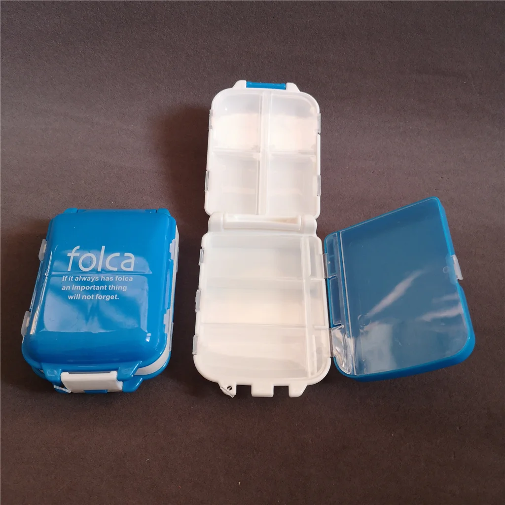 Plastic 3 layer 8 slot folding lock storage pill box