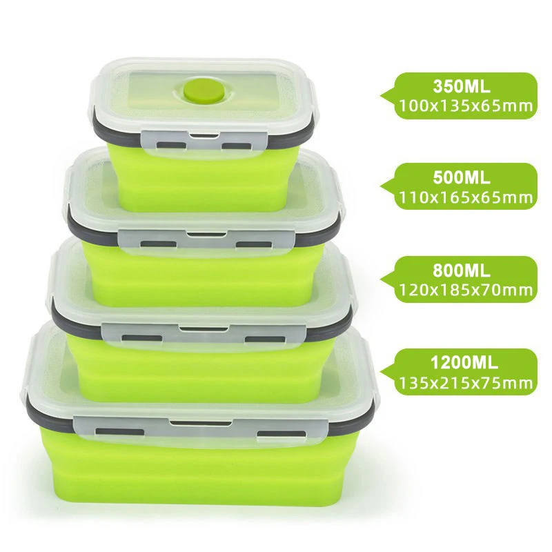 

350-1200ml Silicone Collapsible Lunch Box Food Storage Container Microwavable Portable Bowl Picnic Camping Rectangle Outdoor Box, Grey+red/grey+green/yellow