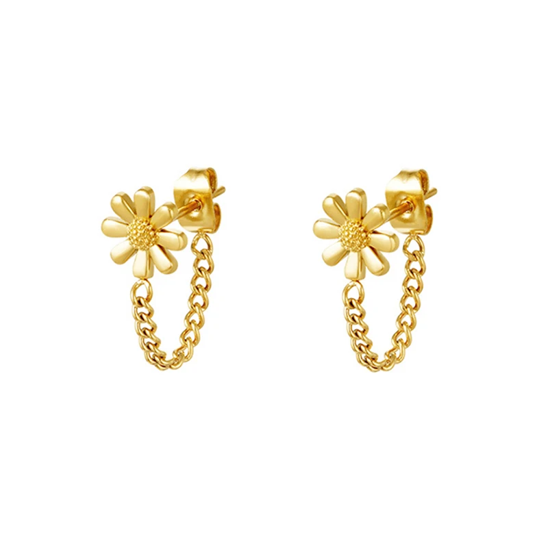 

Milskye Wholesale 925 sterling silver woman fashion jewelry 14k gold plated flower chain earring