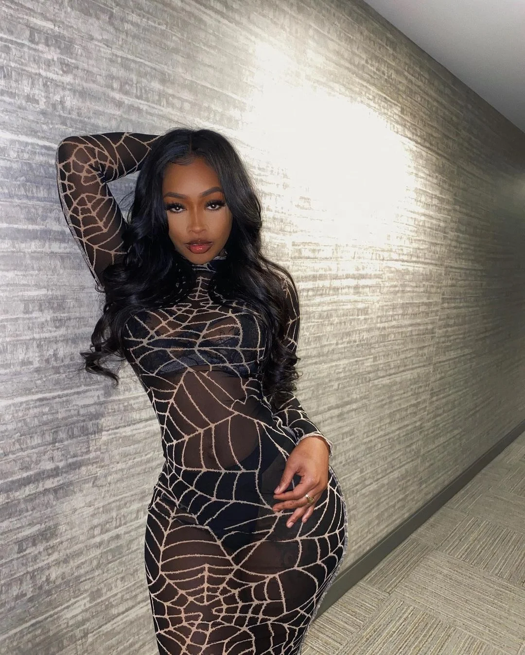 

LW New arrival sexy club outfits for women fall mesh dress women knee - length transparent black modern dress with network