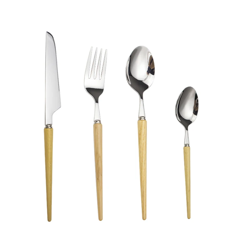 

Reusable High Quality Luxury Silverware Cutlery Stainless Steel Wooden Handle Flatware Set