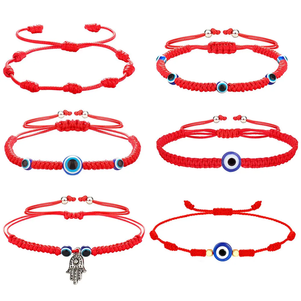 

Blue Evil Bracelet Eye Women Handmade Woven Rope Chain Crystal Beaded Bracelet for Girl Birthday Party Jewelry Gift, Red