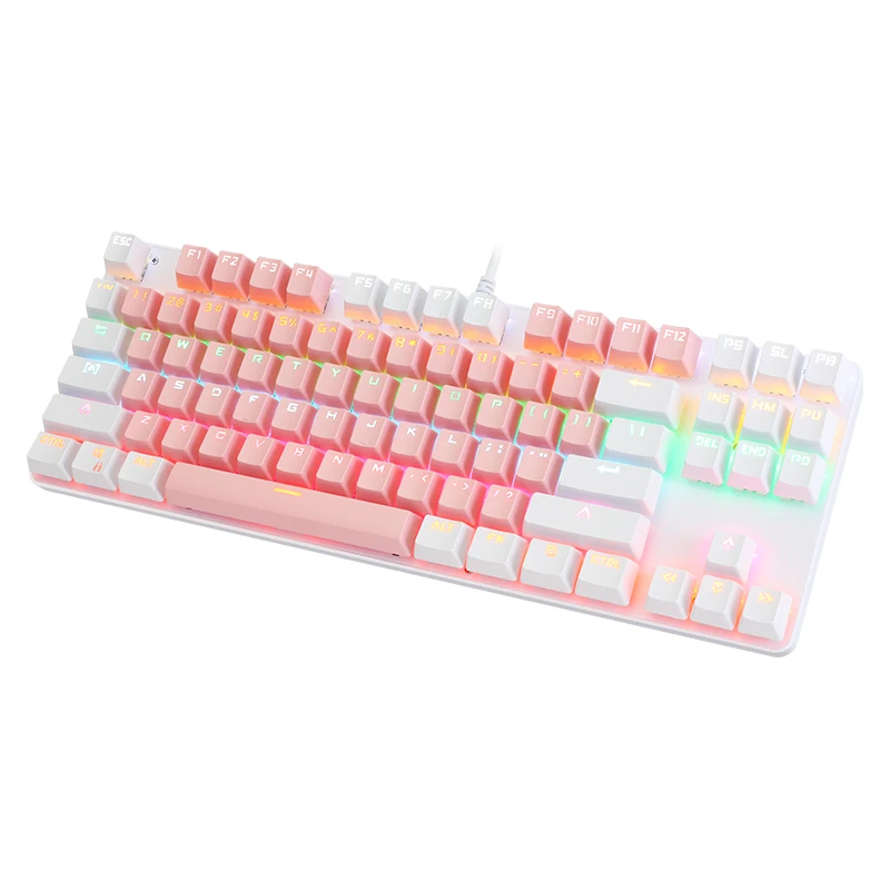 

Bajeal k100 wholesale Pink and white mechanical keyboard 87-key mini RGB backlight wired mechanical keyboard for desktop laptop