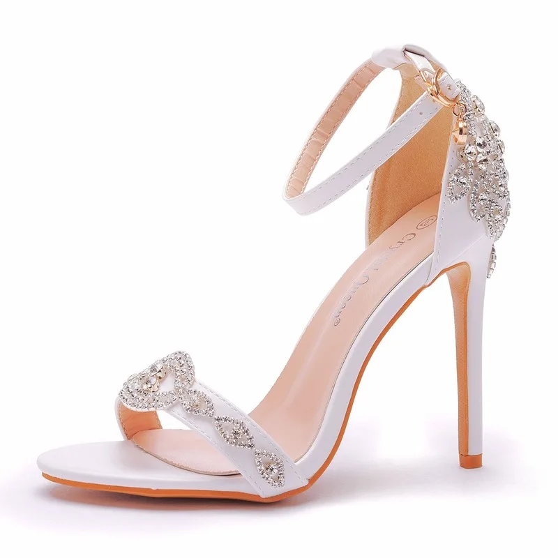 

New Summer adult Shoes Fashion sandal white Elegant Wedding Dress Diamond thin heel Shoes banquet sandals