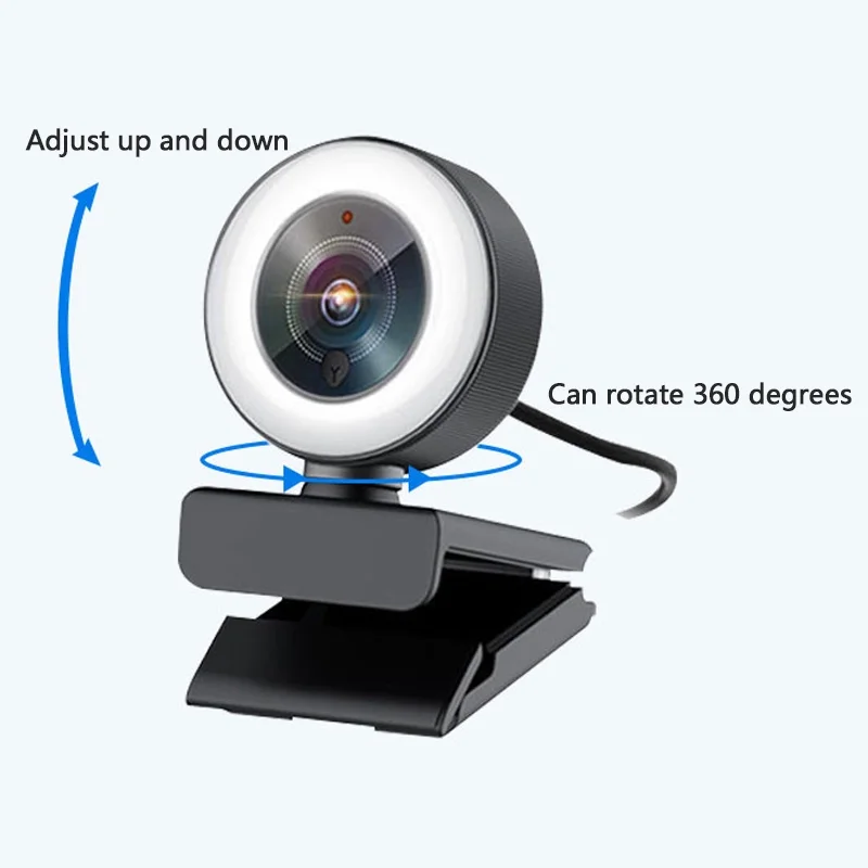 

2021 4k 3840 x 2160 ring light full hd pc camera student live study web camera plug and play 4k ring light webcam