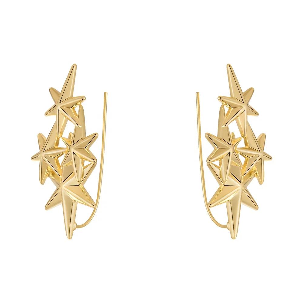 

Original Design 18K Gold Plated Brass Jewelry New In Piercing Irregular Star Ear Clip For Women Gift Earrings E221485