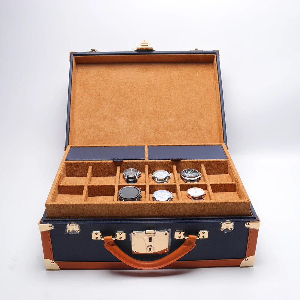 

OEM Handmade Luxury Genuine Leather Phone Holder 30 Watch Displays Storage Box Case Watch Trunk, Customized