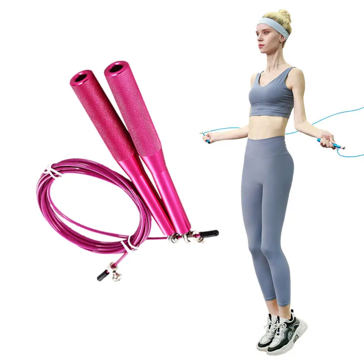 

Professional customization Aluminum Wire black wire pp handles jump rope skip rope with bag pink jump rope, Black or more