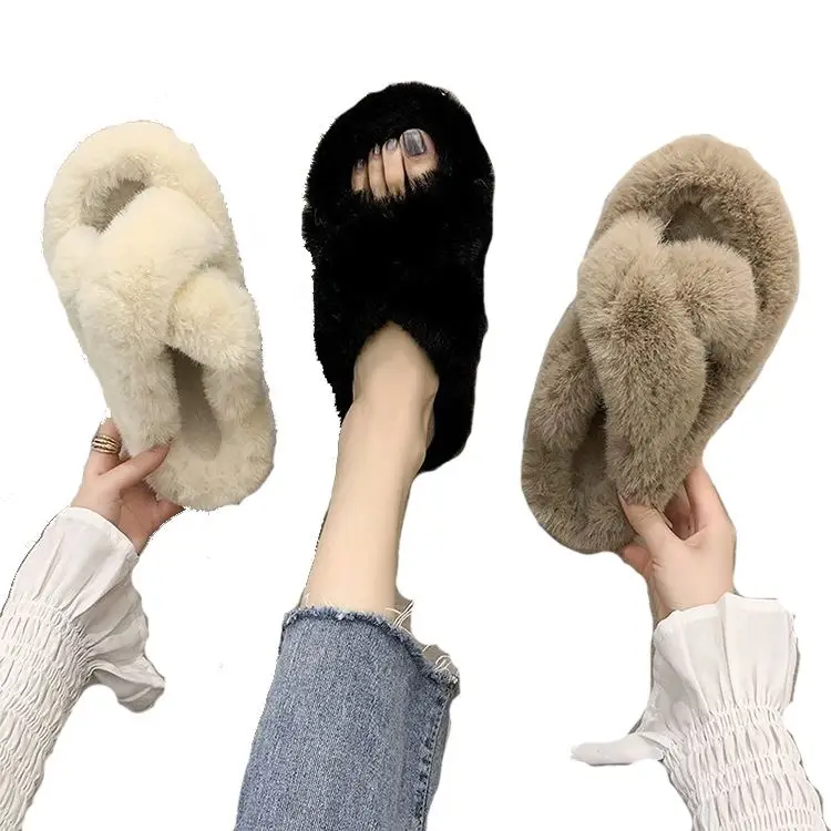 

New fashion thick - sole fluffy slippers women home slippers women cotton slippers D11587, Black/beige/khaki