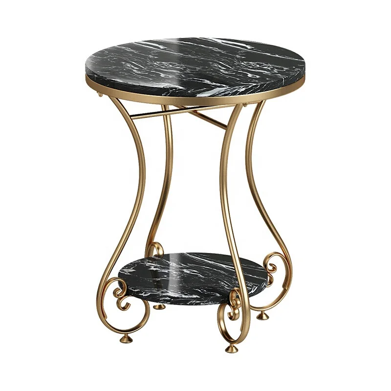 
Curved Metal Frame Base with Marble Top Side Table Housing Decoration Furniture 