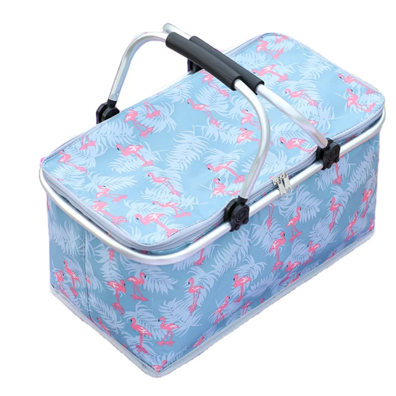 

Insulated Picnic Baskets Collapsible Cooler Bag Large Portable Grocery Bag Basket with Aluminium Handles
