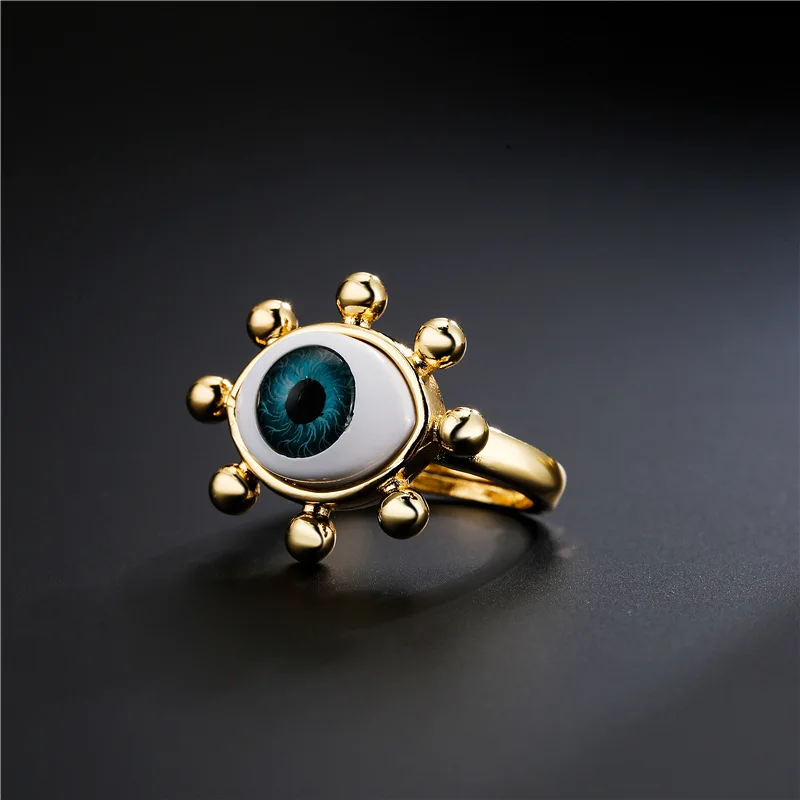 

Factory Sale Zirconia Ring Evil's Eye Jewelry Ring Women Men Open Circle Evileye Ring Gold Plated, Picture