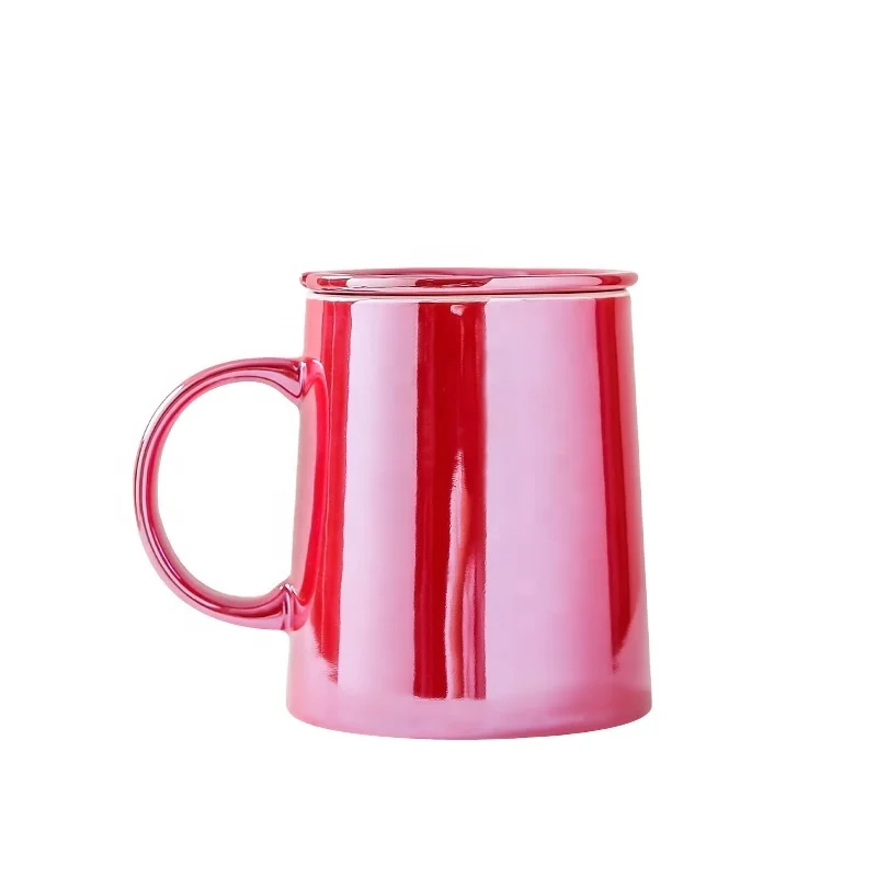 

European glazed ceramic mug with lid creative simple Aurora home office restaurant water mug with lid, Pink/black/red/dark red/blue/green