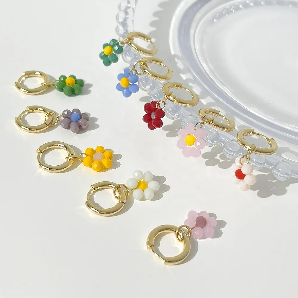 

E0027 gold plated sweet flowers hoop earring rainbow elegant boho Stainless steel huggies earrings women jewelry