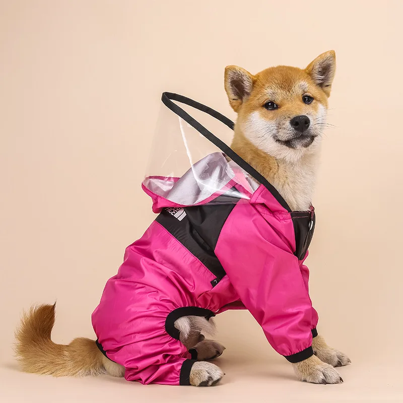 

Drop shipping Pet Four seasons universal dogs four legged transparent PU waterproof clothing pet dog raincoat with hood